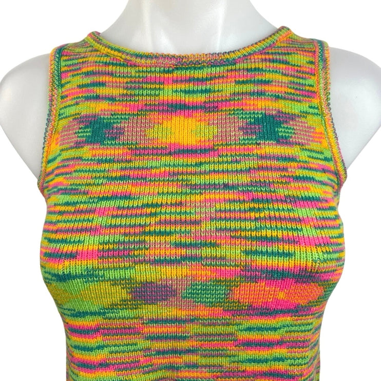 Women's Multicolor Space Dye Retro Pullover Crew Neck Crop Tank Top Size S