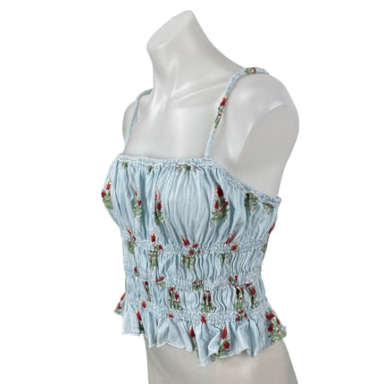 Free People We The Free Dolce Vita Blue Floral Ruffle Ruched Cami Tank Top Sz L