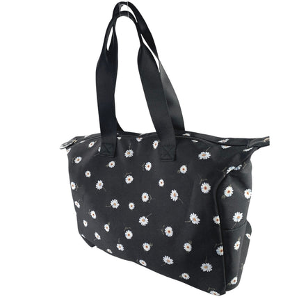 Alice + Olivia Women's Black Daisy Print Floral Canvas Zipper Travel Duffel Bag
