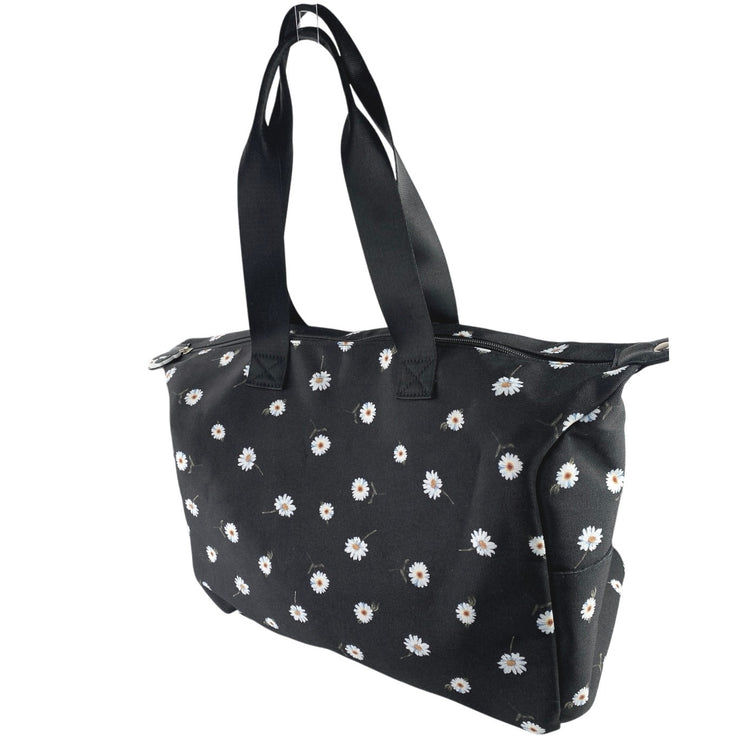 Alice + Olivia Women's Black Daisy Print Floral Canvas Zipper Travel Duffel Bag