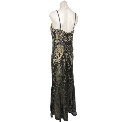 NEW JJ's House Gold Black Sequin Beaded Embellished Sleeveless Maxi Dress Sz 10