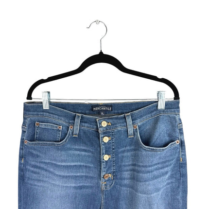 J.Crew Women's Blue High Waist Button Fly Strep Fray Skinny Denim Jeans Pants 32