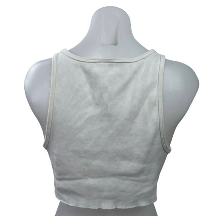 Aritzia TNA White Scoop Neck Ribbed Knit Sleeveless Tank Cami Crop Top Size S
