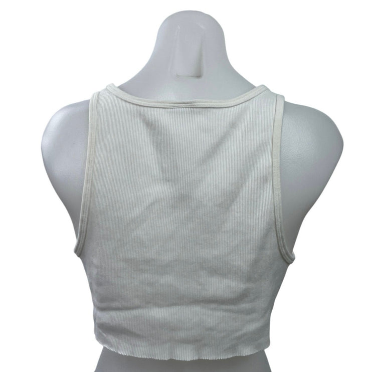 Aritzia TNA White Scoop Neck Ribbed Knit Sleeveless Tank Cami Crop Top Size S