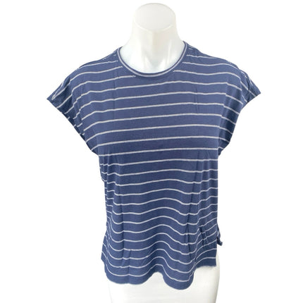 Banana Republic Women's Blue Striped Cap Sleeve Crew Neck Tee T-shirt Top Size S
