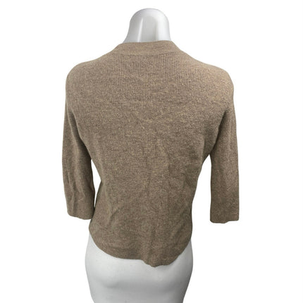 Madewell Women's Brown Tan Rib Knit Mock Neck 3/4 Sleeve Sweater Top Size XS