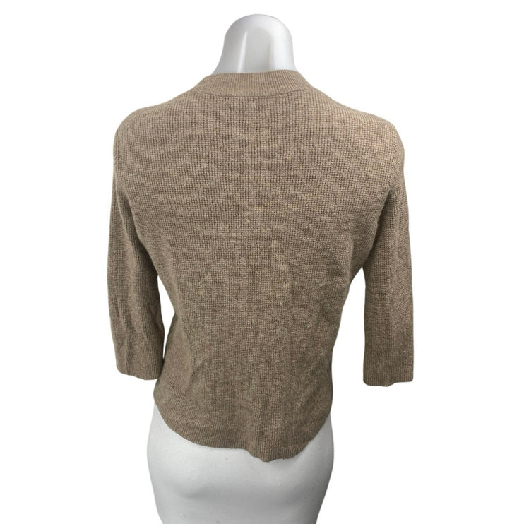 Madewell Women's Brown Tan Rib Knit Mock Neck 3/4 Sleeve Sweater Top Size XS