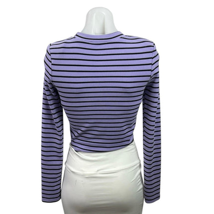 Cider Purple Black Stripe Crew Neck Long Sleeve Casual Crop Tee T-Shirt Top Sz S