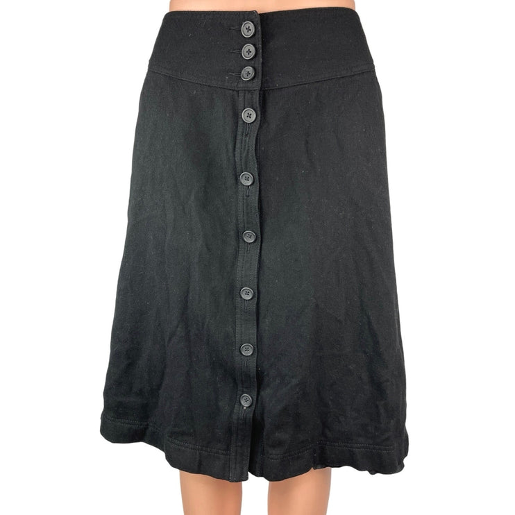 Banana Republic Black Wool High Waisted Button Front A Line Midi Skirt Sz 4