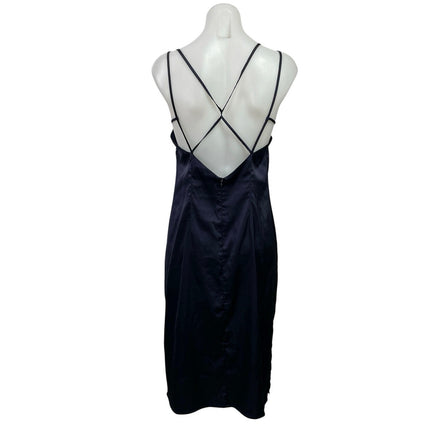 And Co Blue Satiny Feel Sleeveless Midi Camisole Tank Slip Shift Sheath Dress S