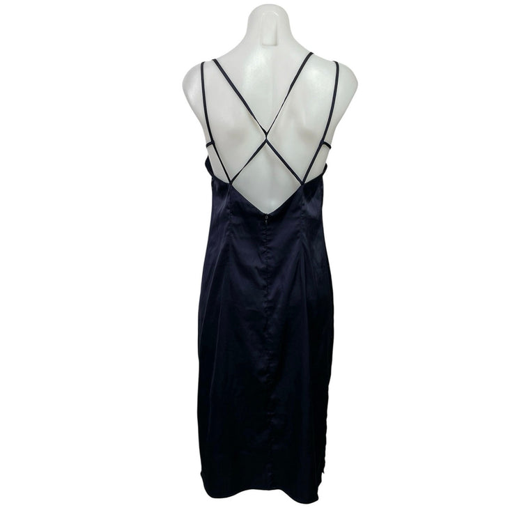 And Co Blue Satiny Feel Sleeveless Midi Camisole Tank Slip Shift Sheath Dress S