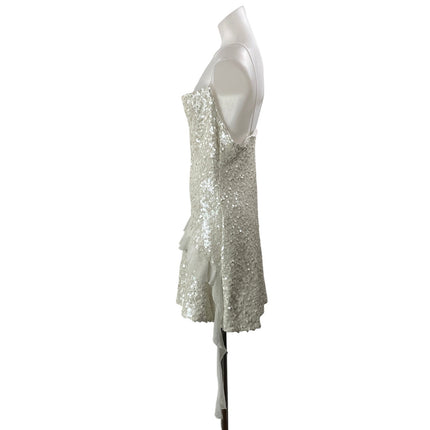 Zara White Sequin Ruffle Bridal Sparkly Sleeveless Cowl Neck A Line Mini Dress M