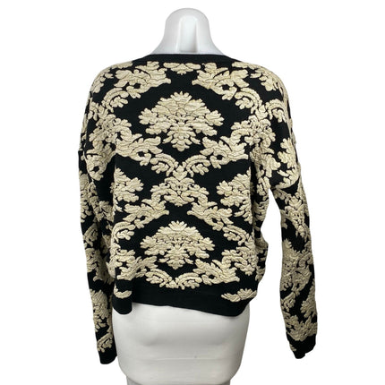 Pull & Bear Women's Black Cream Tapestry Floral Long Sleeve Knit Sweater Top XL