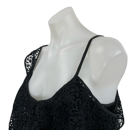 Topshop Women's Black Floral Crochet Lace Ruffle Asymmetrical Crop Tank Top Sz 2