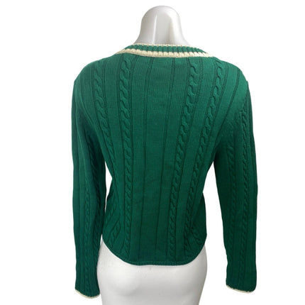 Zara Women's Green Cable Knit V-neck Long Sleeve Sweatshirt Sweater Top Size M