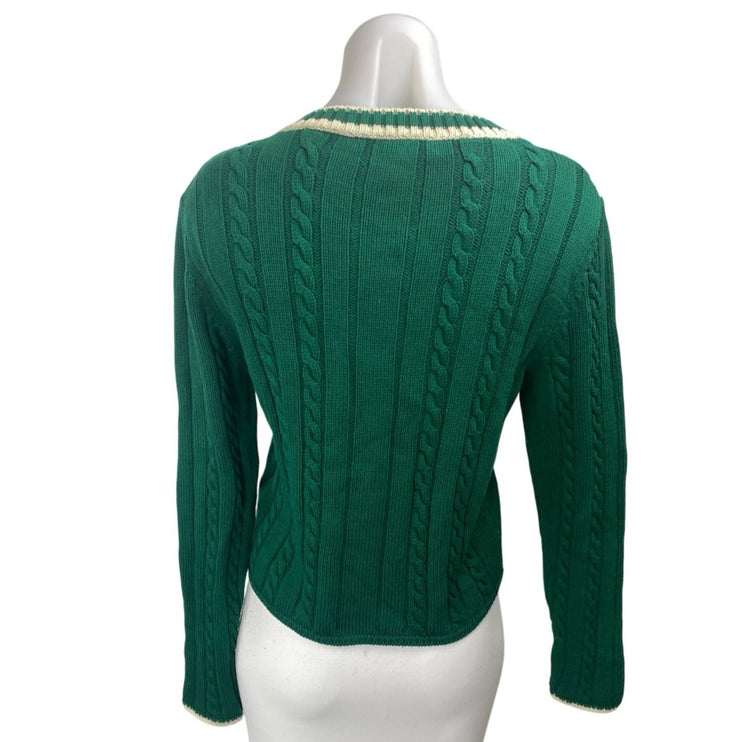 Zara Women's Green Cable Knit V-neck Long Sleeve Sweatshirt Sweater Top Size M