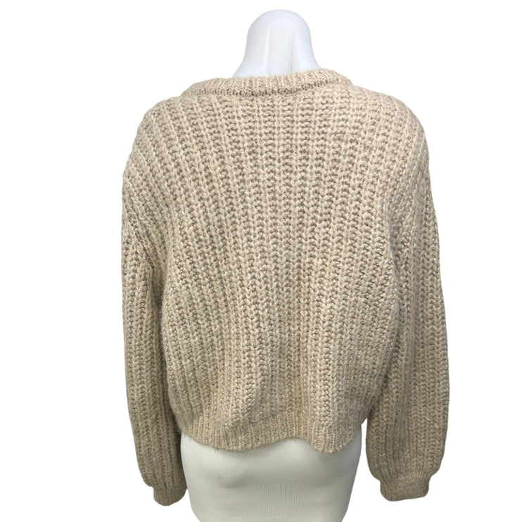 Zara Beige Cream Wool Chunky Knit Button Down Oversized Cardigan Sweater Top S