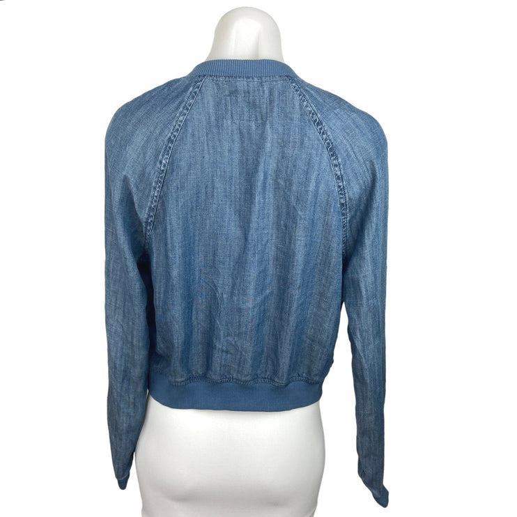 American Eagle Outfitters Blue Full Zip Pockets Chambray Bomber Jacket Size XS