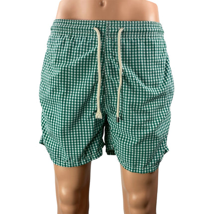 Solid & Striped Men's Green White Gingham Checkered Drawstring Swim Shorts Sz M