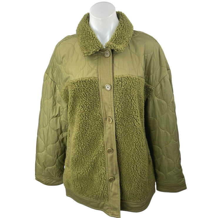 Madewell Women's Green Faux Sherpa Long Sleeve Quilted Hybrid Jacket Size L