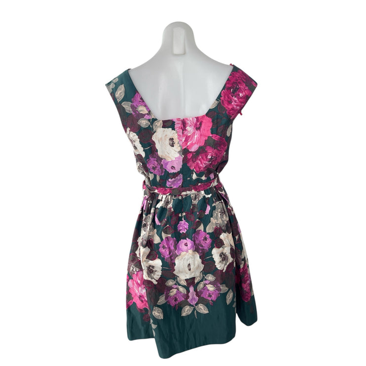 Eliza J Multicolor Floral Boat Neck Cap Sleeve Belted Mini Flare A-Line Dress 10