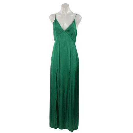 Privacy Please Green Sleeveless V Neck Front Slit Cami Maxi Slip Dress Size M