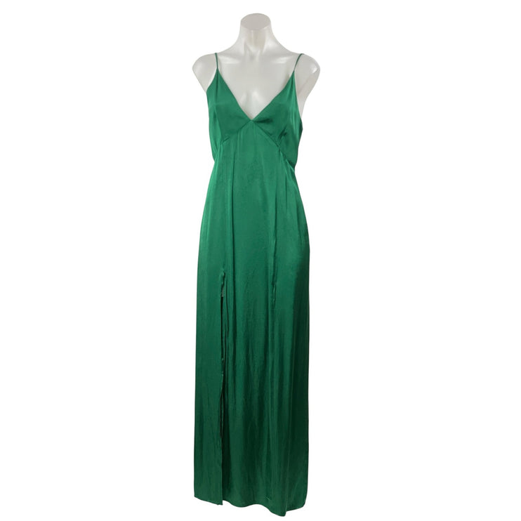 Privacy Please Green Sleeveless V Neck Front Slit Cami Maxi Slip Dress Size M