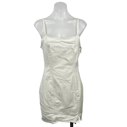 H&M White Sleeveless Square Neck Side Zip Cami Tank Mini Bodycon Dress Size M