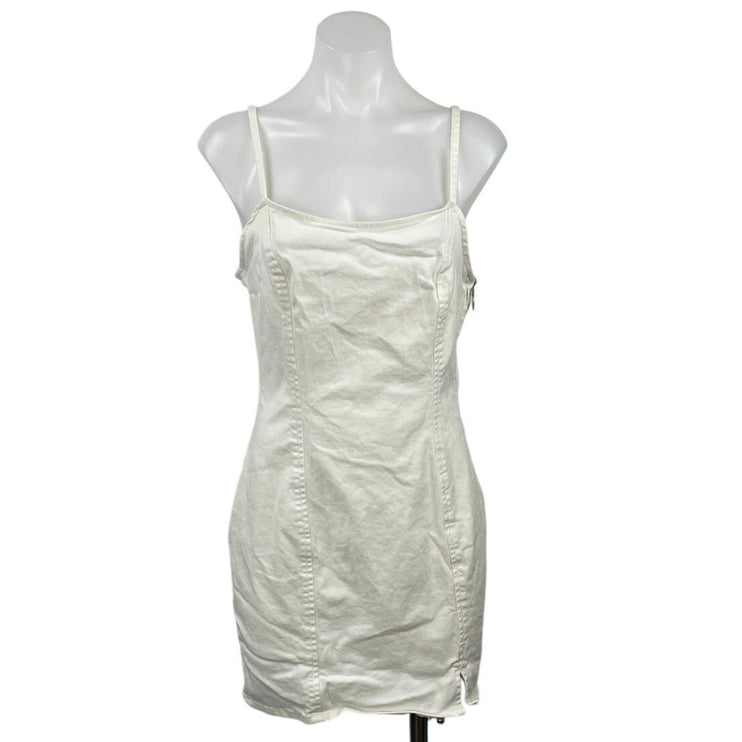 H&M White Sleeveless Square Neck Side Zip Cami Tank Mini Bodycon Dress Size M