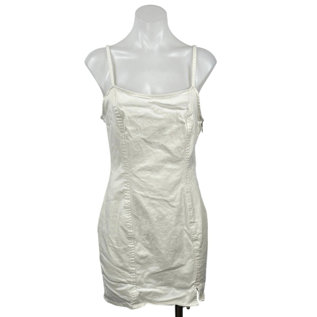 h&m white bodycon dress H&M White Sleeveless Square Neck Side Zip Cami Tank Mini Bodycon Dress Size M