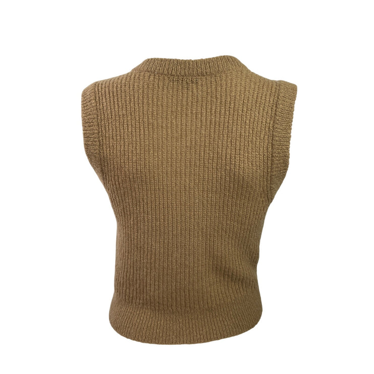 Madewell Women's Tan Sleeveless Ribbed Knit V Neck Tank Sweater Vest Top Size S