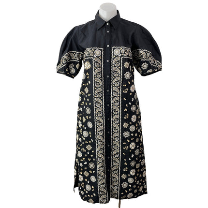NEW J. Crew Black Short Sleeves Bandana Print Cotton Poplin Shirt Dress Size 6P