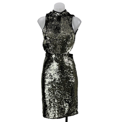 H&M Women's Black Silver Sleeveless Metallic Sequin Cutout Bodycon Midi Dress 4