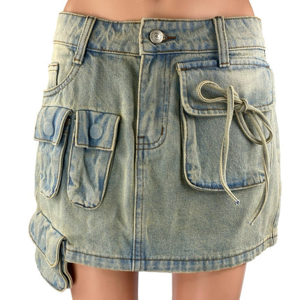 Princess Polly Infinite Love Blue Washed Denim Jean Cargo Mini Skirt Size 4