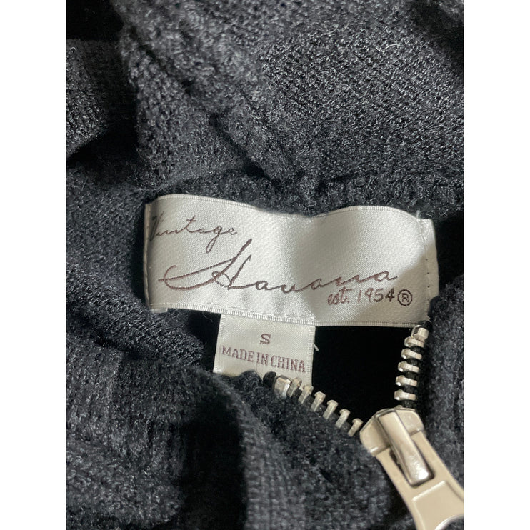 Vintage Havana Women's Black Hoodie Hooded Full Zip Crop Sweatshirt Top Size S