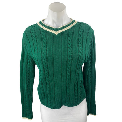 Zara Women's Green Cable Knit V-neck Long Sleeve Sweatshirt Sweater Top Size M
