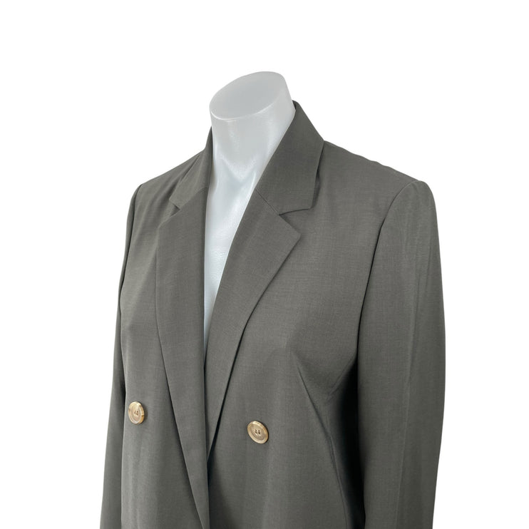 List Womens Gray Notched Collar Long Sleeve Double Breasted Blazer Coat Jacket 4