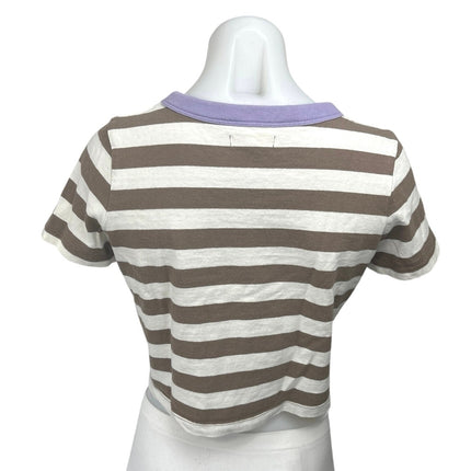Madewell Women's Green White Striped Short Sleeve Crop Tee T-shirt  Top Size XS