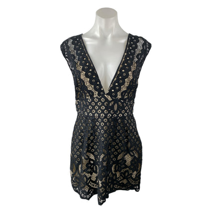 Free People One Million Lovers Black Lace Sleeveless V Neck A Line Mini Dress OS