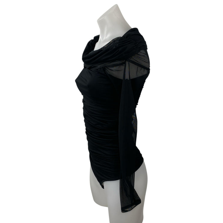 Abercrombie & Fitch Black Cowl Neck Mesh Long Sleeve Blouse Bodysuit Top Size S