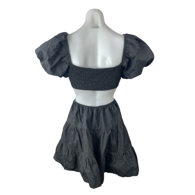 Princess Polly Amber Black Cut Out Puff Sleeves Tiered Mini A-Line Dress Size 4
