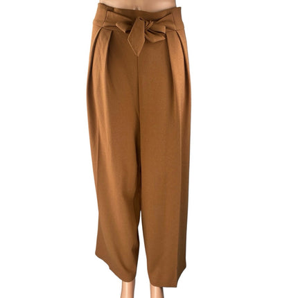 7th Avenue Women's Brown Pleated High Waisted Wide Leg Trousers Dress Pants Sz L
