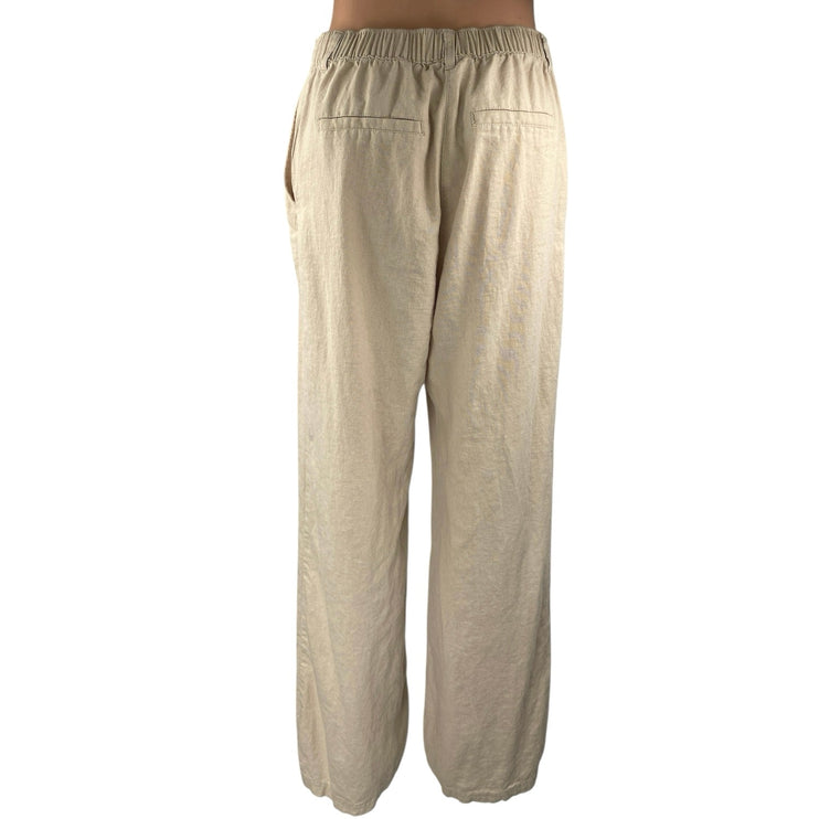 Love Tree Women's Beige Linen High Waisted Straight Wide Leg Trousers Pants Sz M