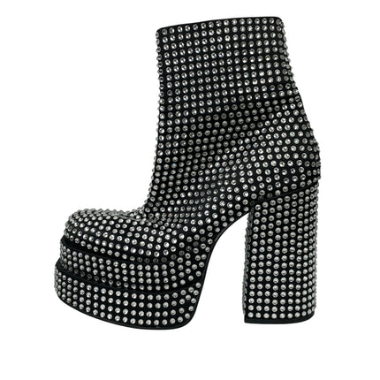 Steve Madden Cobra Women's Black Rhinestone Chunky Heels Platform Ankle Boots 8