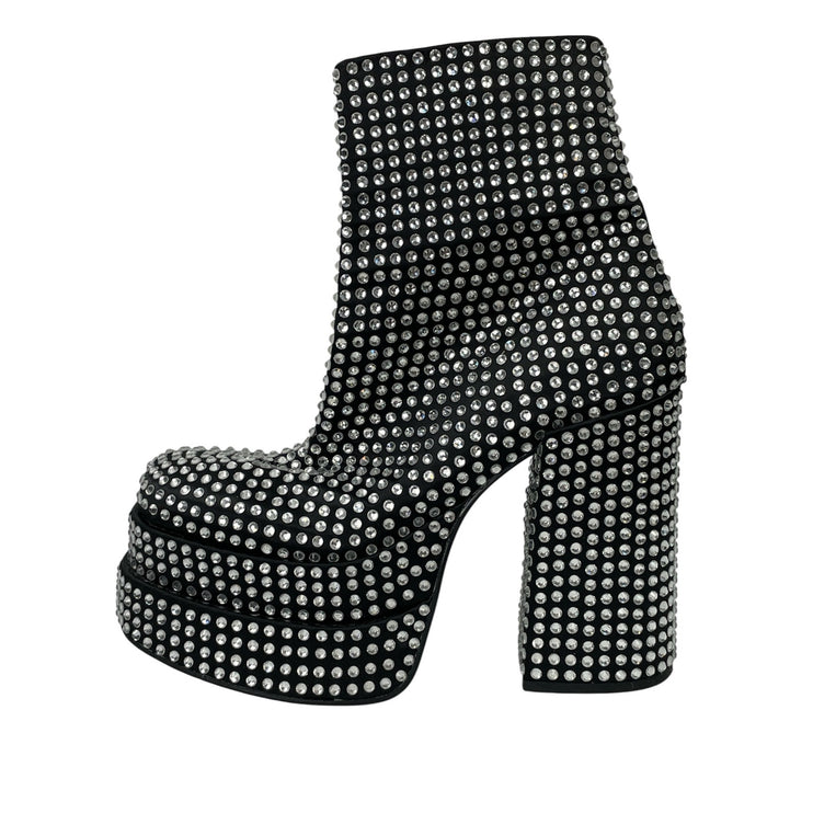 Steve Madden Cobra Women's Black Rhinestone Chunky Heels Platform Ankle Boots 8