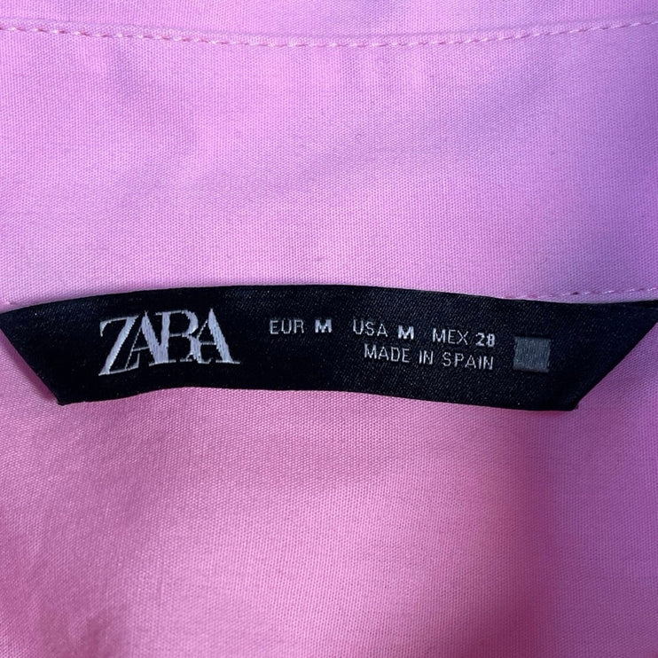 Zara Women's Pink Relaxed Collared Long Sleeve Button Down Shirt Top Size M