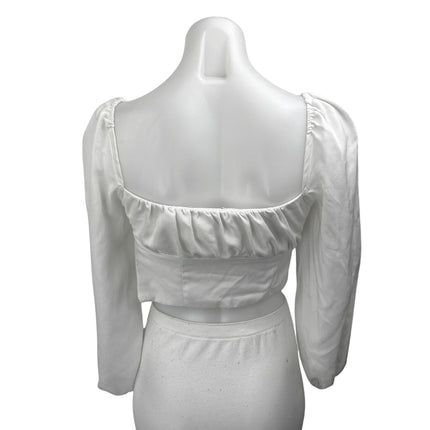 Princess Polly White Long Puff Sleeve Bustier Corset Blouse Crop Top Size 0