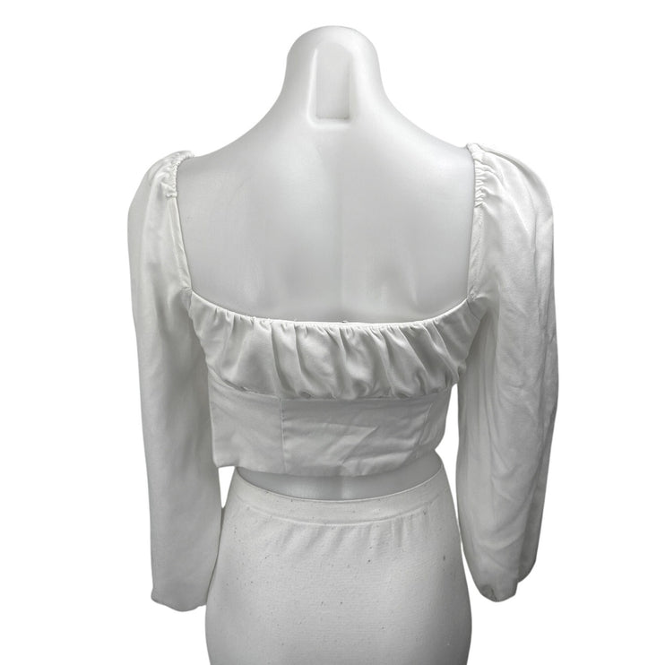 Princess Polly White Long Puff Sleeve Bustier Corset Blouse Crop Top Size 0