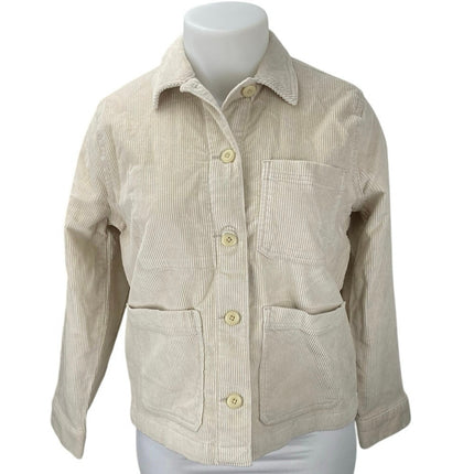 Everlane Women's Cream Corduroy Long Sleeve Button Pockets Shirt Jacket Size L