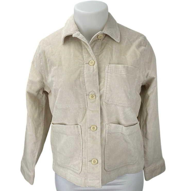 Everlane Women's Cream Corduroy Long Sleeve Button Pockets Shirt Jacket Size L